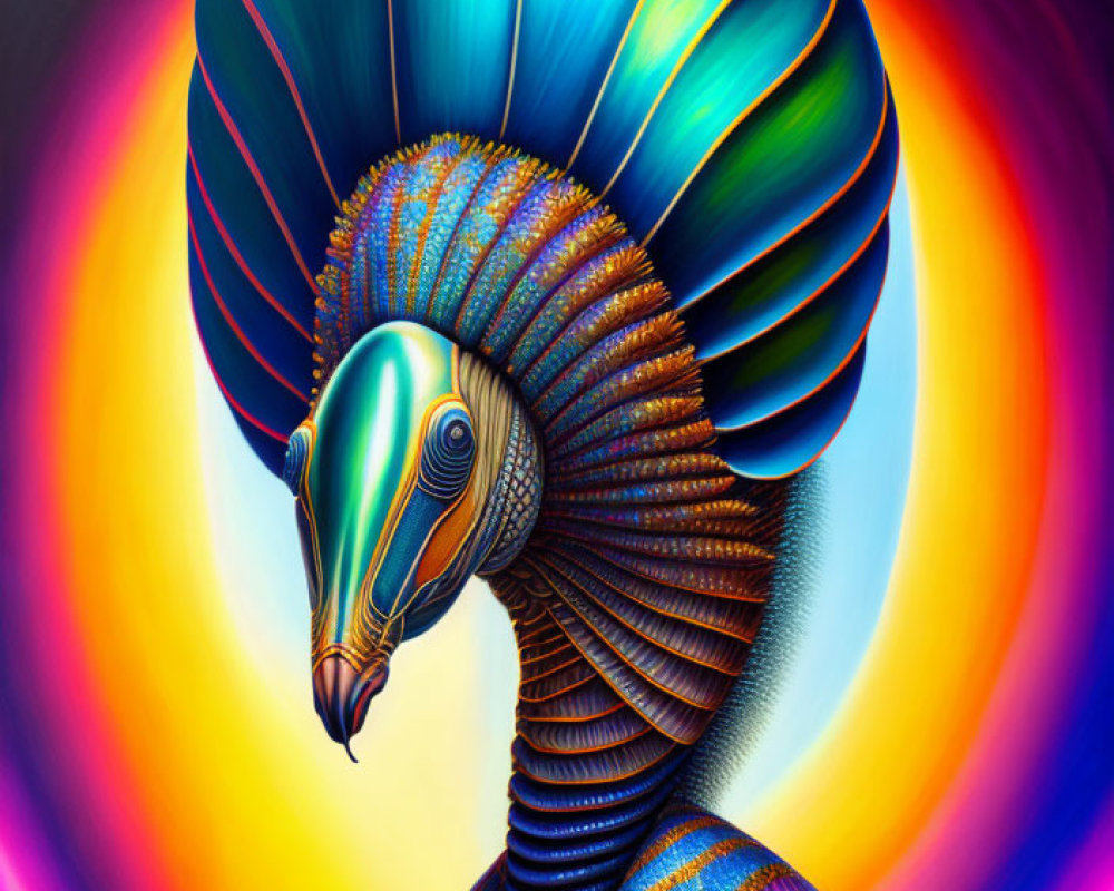 Colorful Bird with Iridescent Feathers in Blue, Purple, and Orange