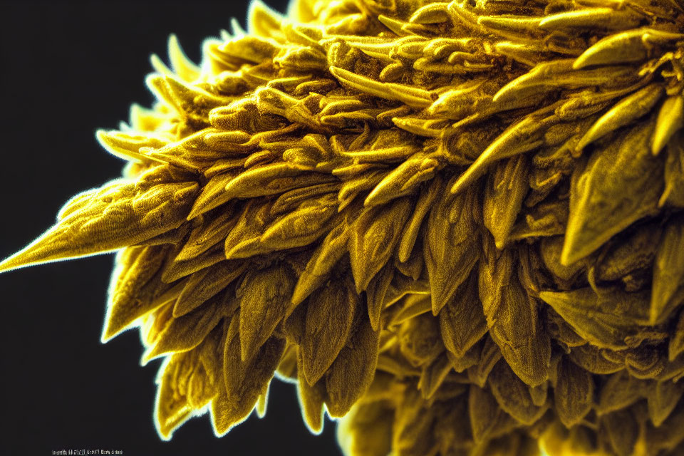 Detailed view of golden sunflower head and seeds on dark backdrop