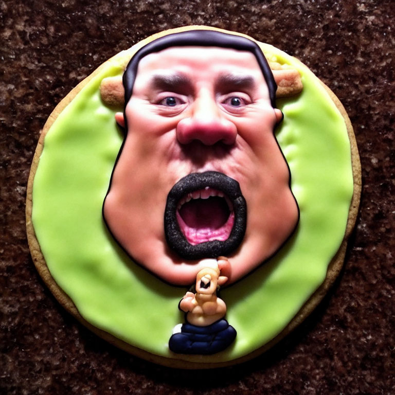 Circular Caricatured Man Cookie with Shouting Expression