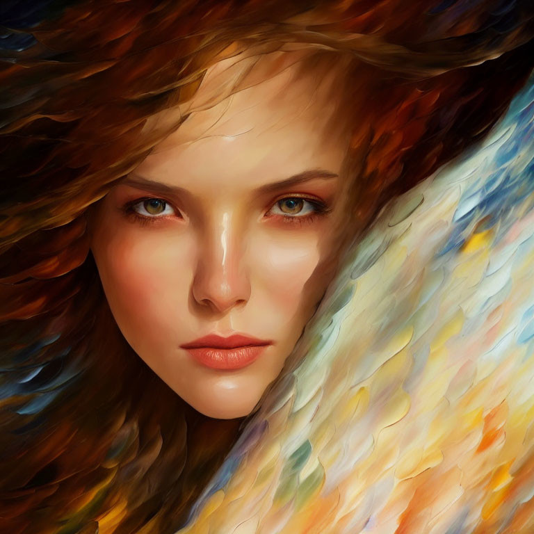 Multicolored hair woman with captivating eyes portrait.