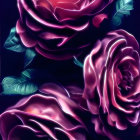Colorful digital artwork: Three cosmic roses on gradient from purple to crimson with white star speckles