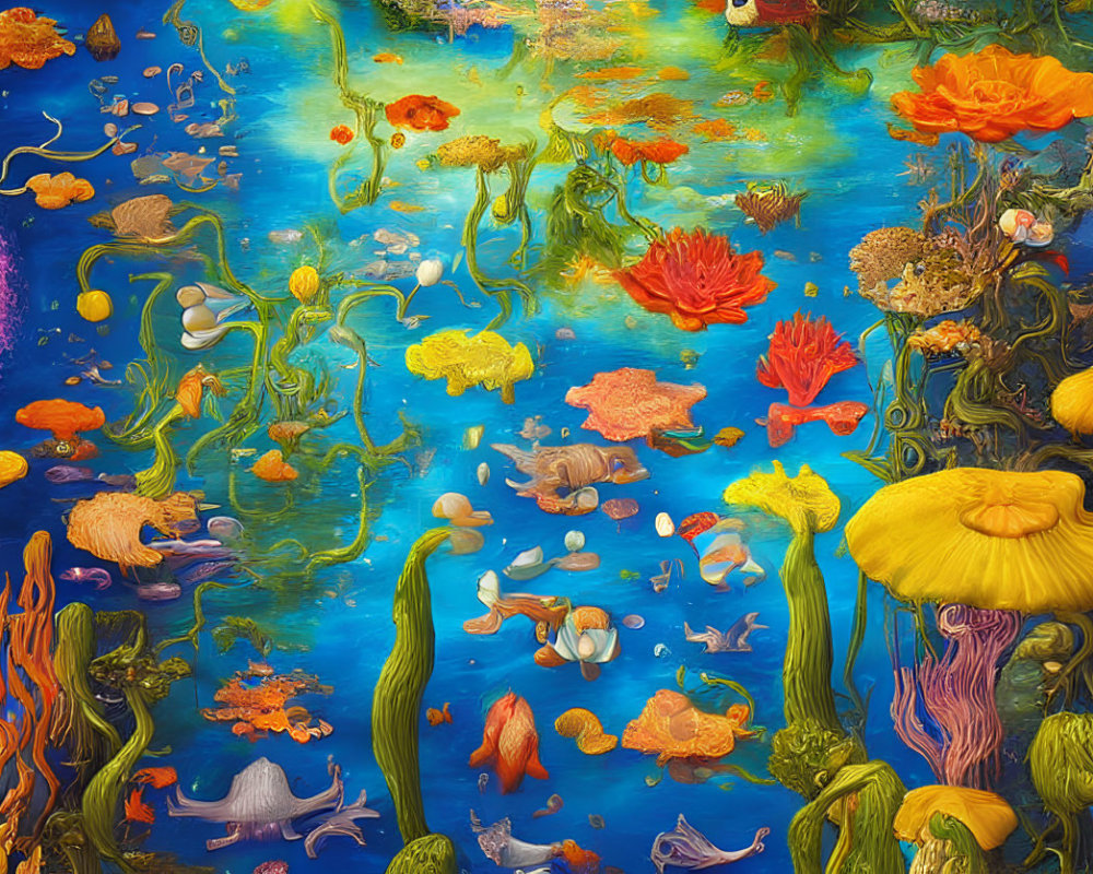 Colorful Underwater Scene with Jellyfish, Fish, and Coral