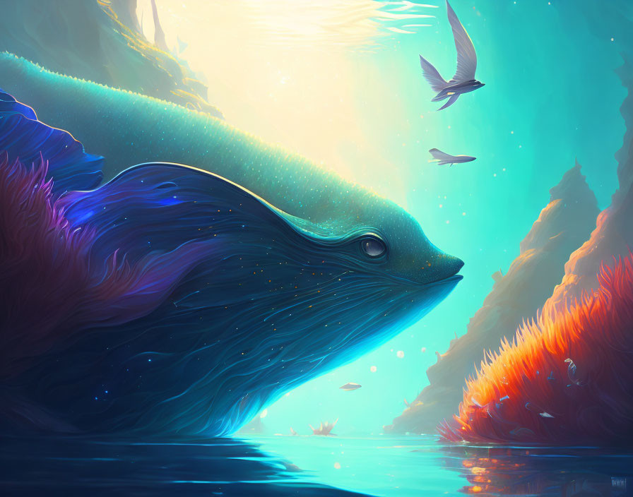 Painting of a whimsical creature in the water
