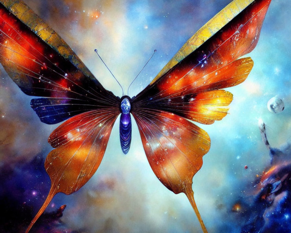 Colorful Butterfly with Cosmic Patterns in Starry Space