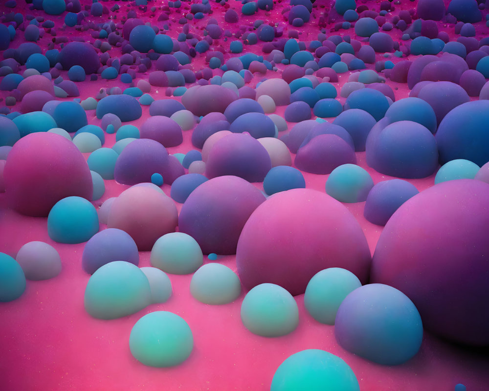 Multicolored Spheres on Textured Pinkish-Purple Landscape