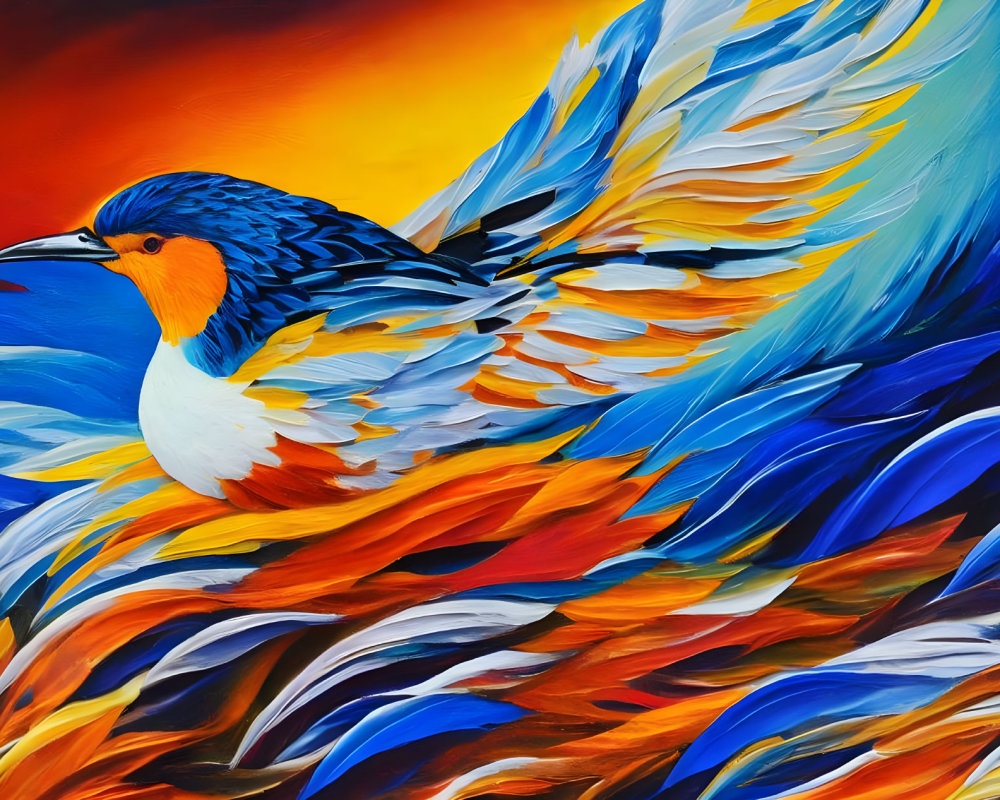 Colorful Stylized Bird Painting with Fiery Palette