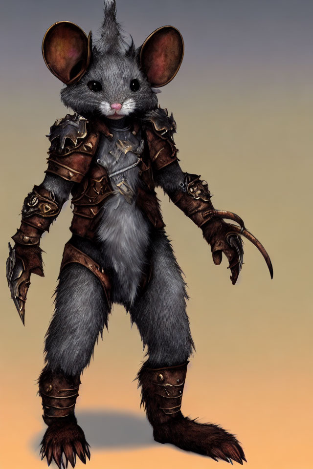 Anthropomorphic Mouse Character in Detailed Armor Ready for Battle