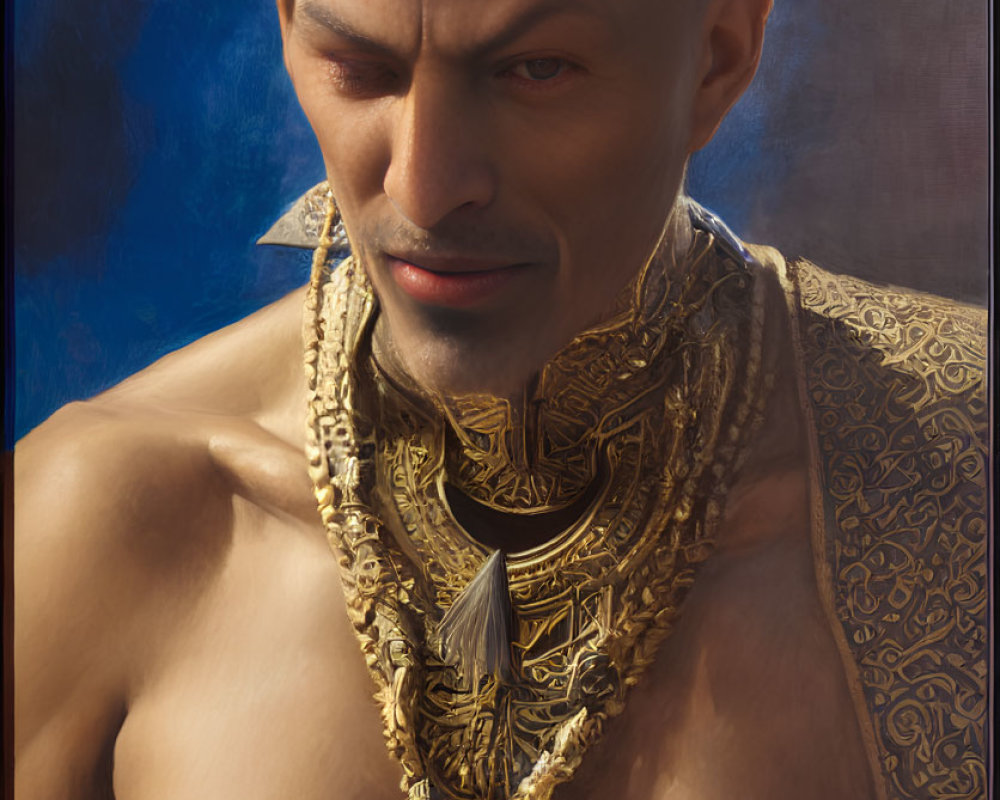 Bald Man in Golden Jewelry and Patterned Garments