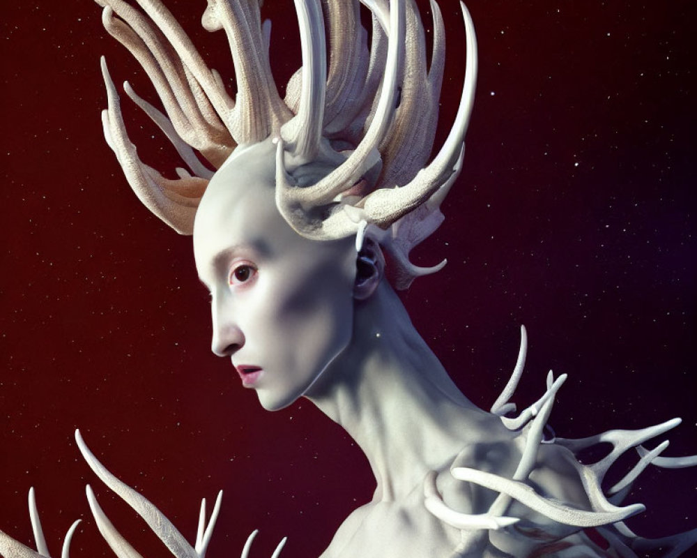 Person with Elaborate Antler-like Structures in 3D Rendered Image