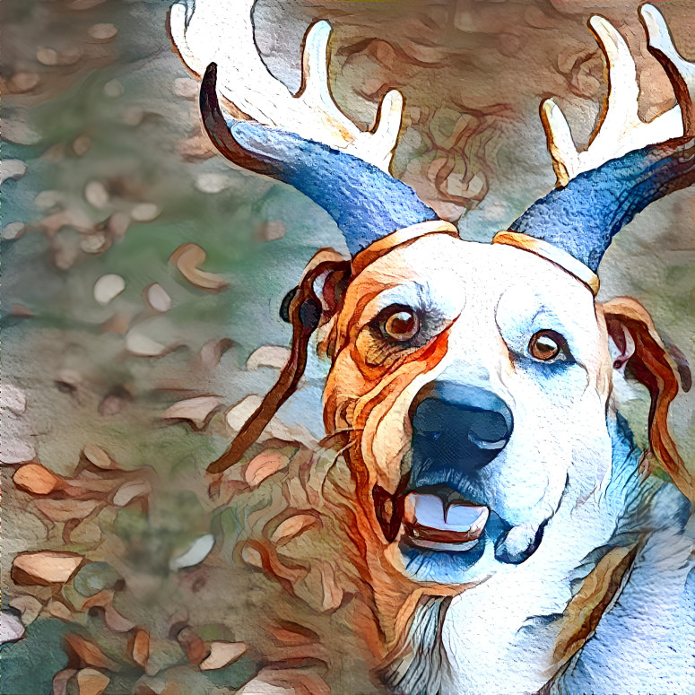 Dog with deer horns