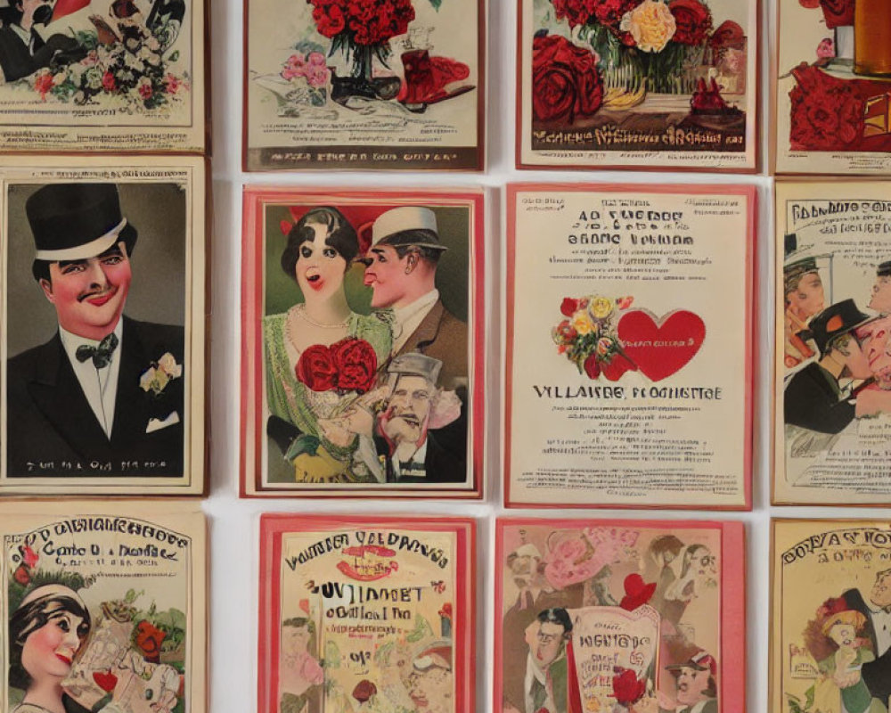 Vintage Valentine's Day Cards Collage with Romantic Floral and Heart Themes
