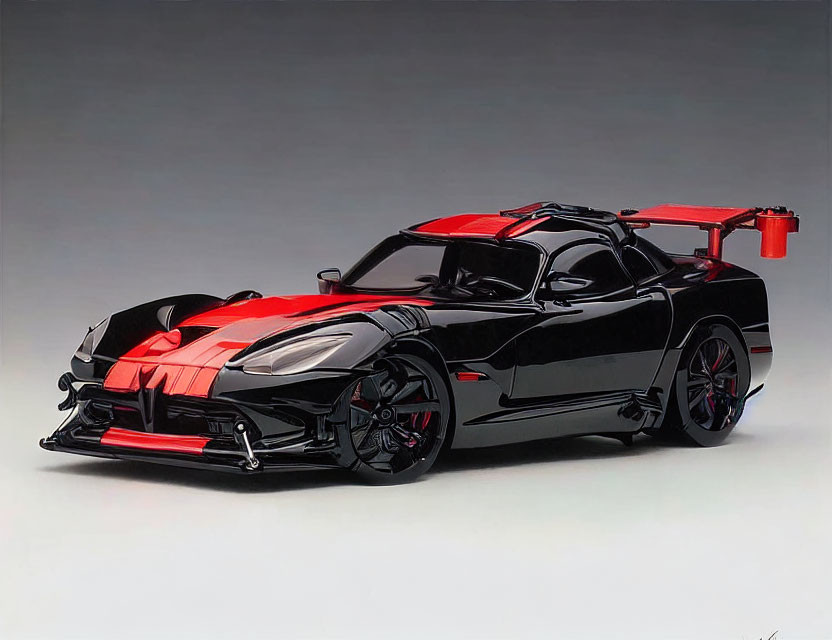 Black Sports Car with Red Accents and Aerodynamic Design