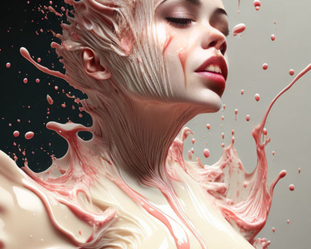 White-Haired Woman with Pink Liquid Splash Headpiece Portrait