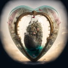 Detailed digital artwork: Ornate heart design with intricate patterns framing symmetrical tree on dark background