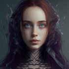 Fantasy digital portrait of female figure with blue eyes and ornate headgear