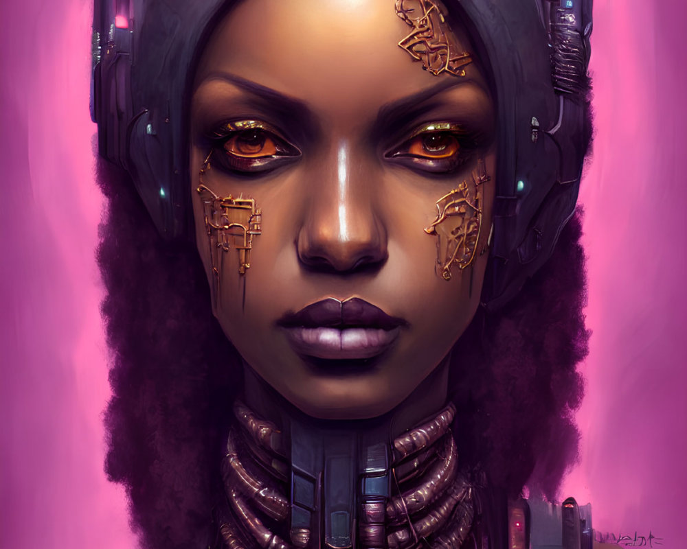 Portrait of Woman with Cybernetic Enhancements and Glowing Eyes