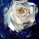 Vibrant bouquet of blue and white flowers on dark blue background by Zior K.