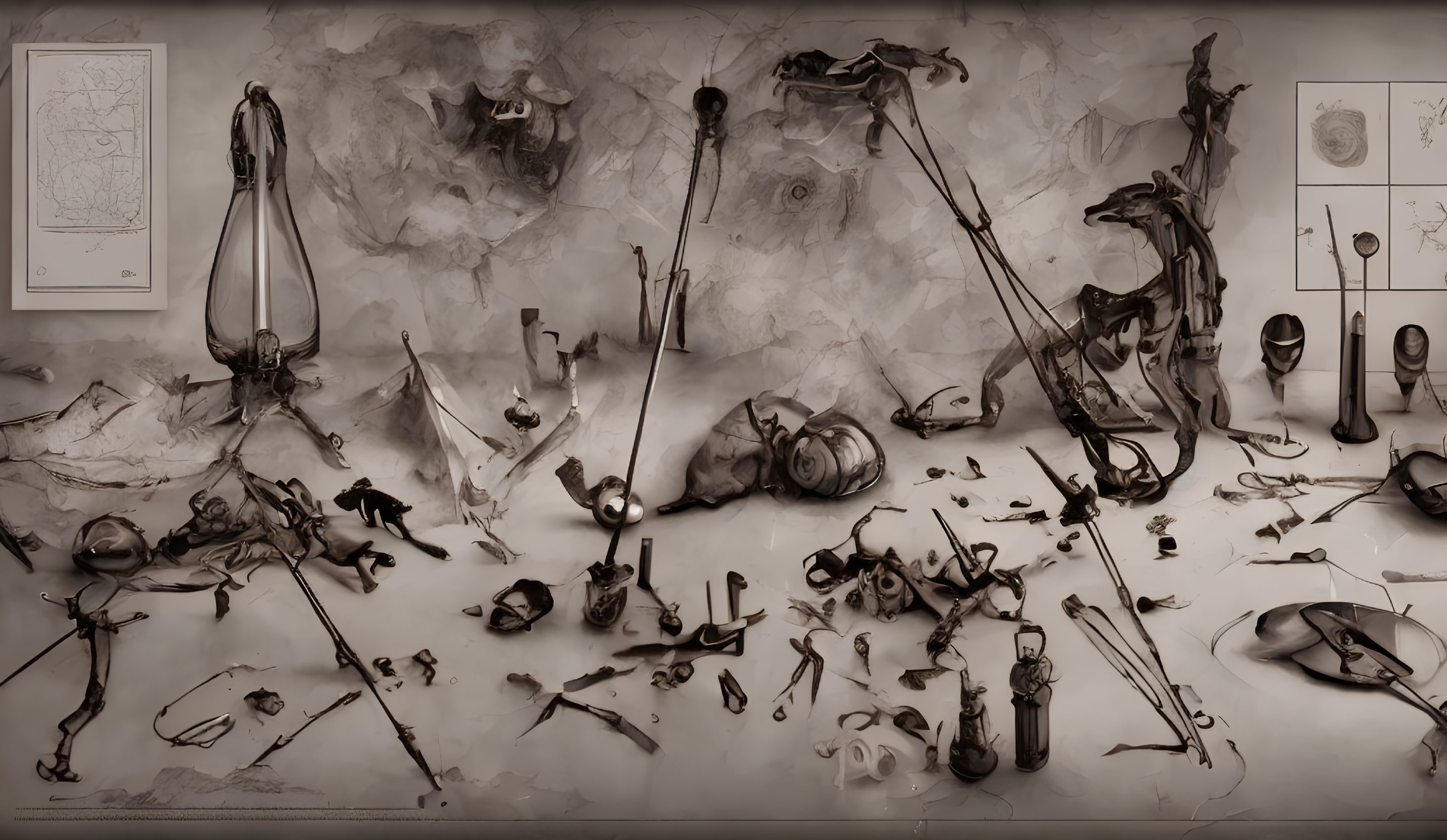 Medieval Weapons and Armor Displayed on Parchment Background