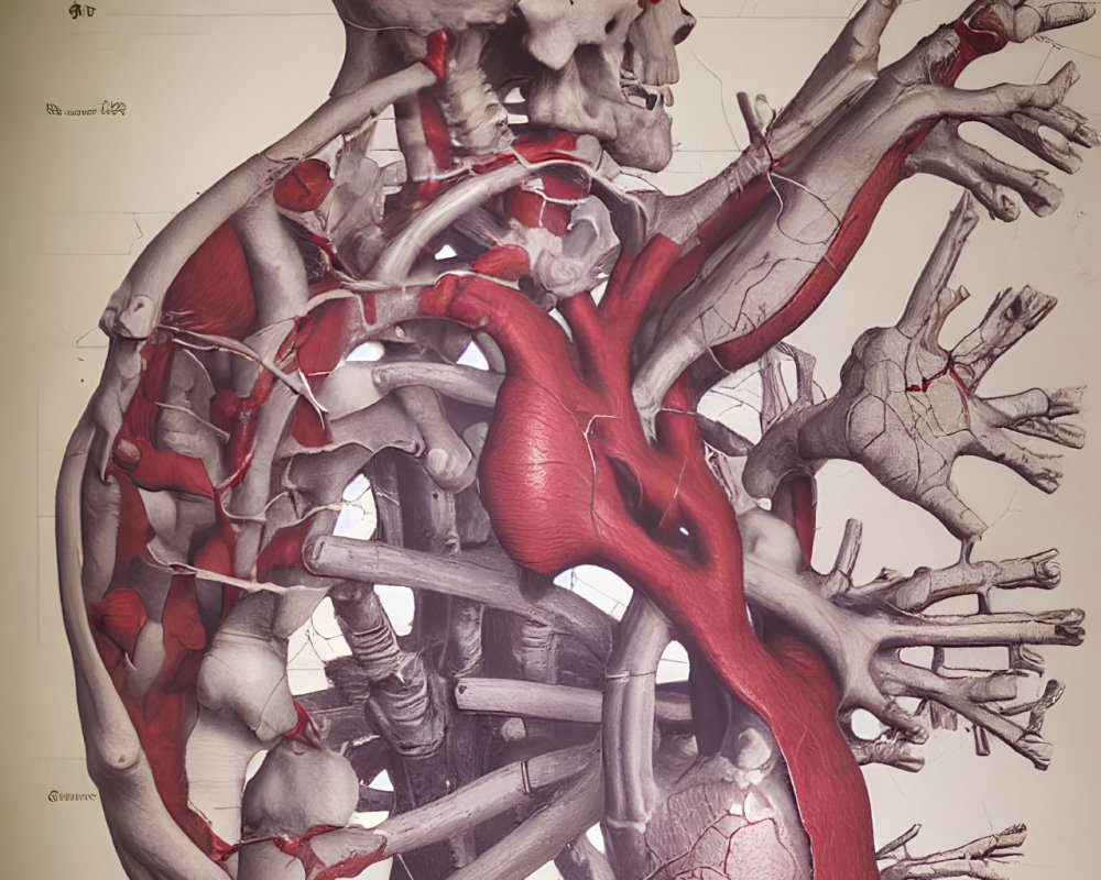 Detailed Human Circulatory System with Heart, Veins, Arteries, and Skeletal System Display