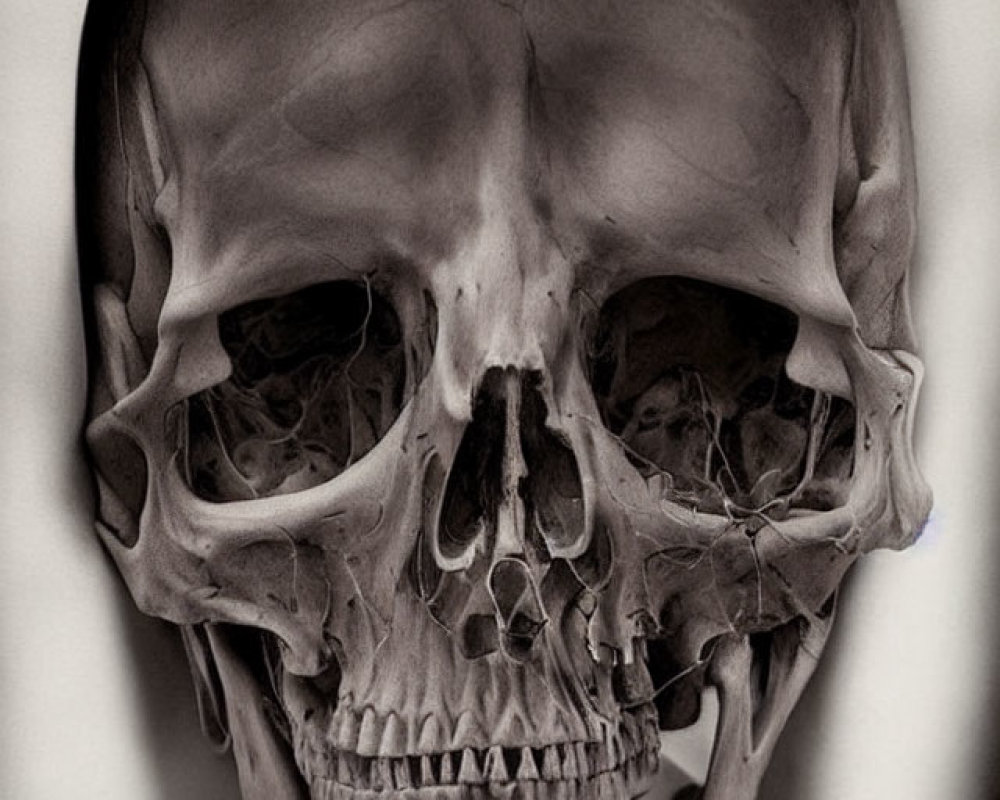Detailed Greyscale Human Skull Image with Cranial Sutures