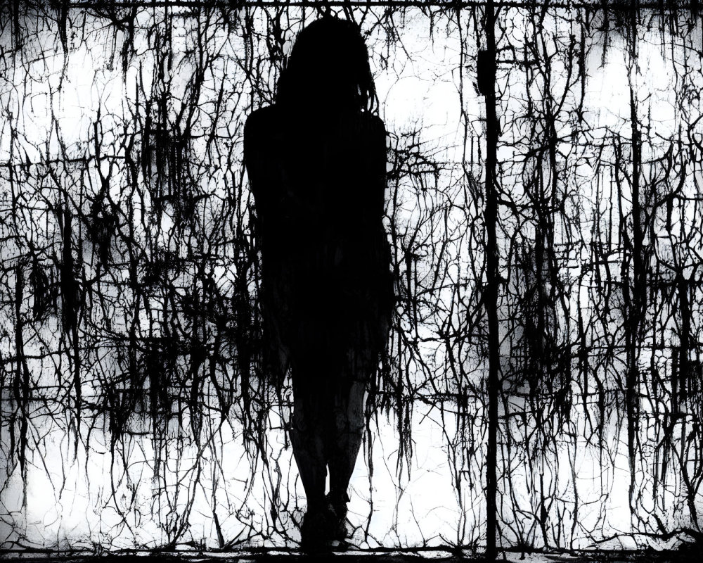 Person's Silhouette Against Textured Tree Root Background