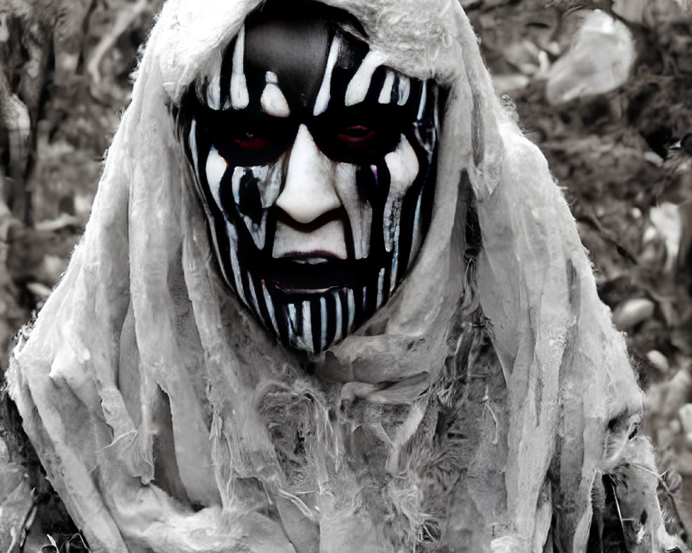 Striking Black and White Face Paint in Ghostly Attire