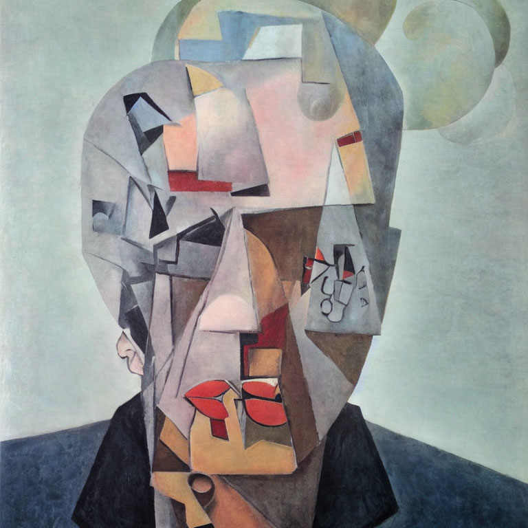 Abstract Cubist-style Human Head Painting with Geometric Shapes
