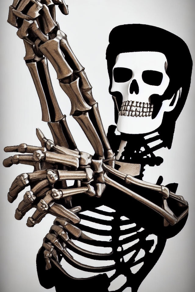 Detailed Stylized Skeleton Illustration with Grinning Skull