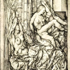 Detailed sketch of multiple figures with angelic wings in various poses, central figure surrounded by flowing drap