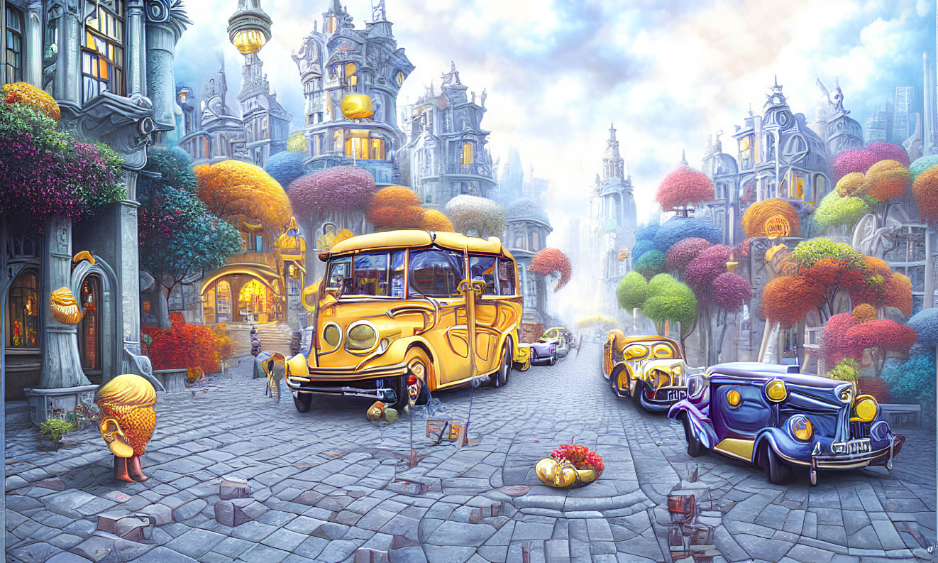 Colorful Anthropomorphic Cars in Whimsical Street Scene