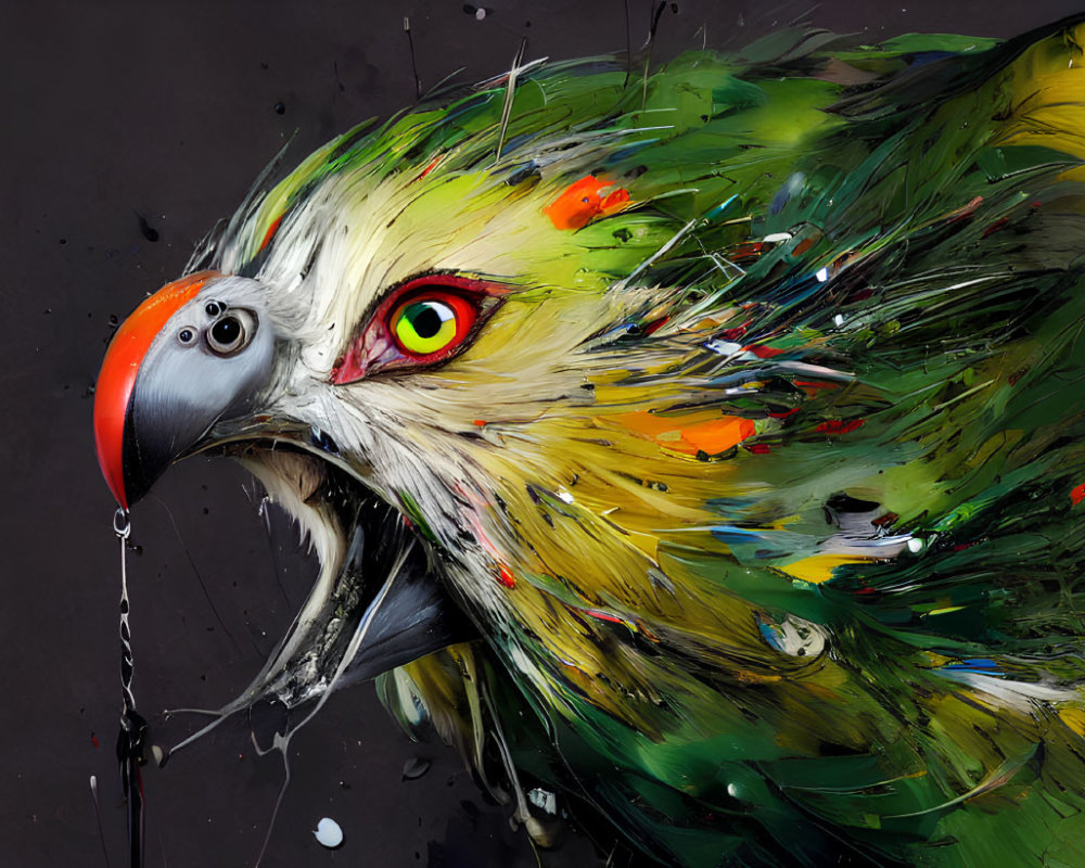 Colorful Parrot Digital Artwork with Dynamic Brush Strokes