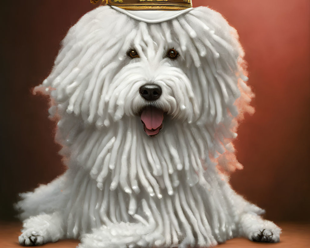 Fluffy White Dog Wearing Captain's Hat in Friendly Pose