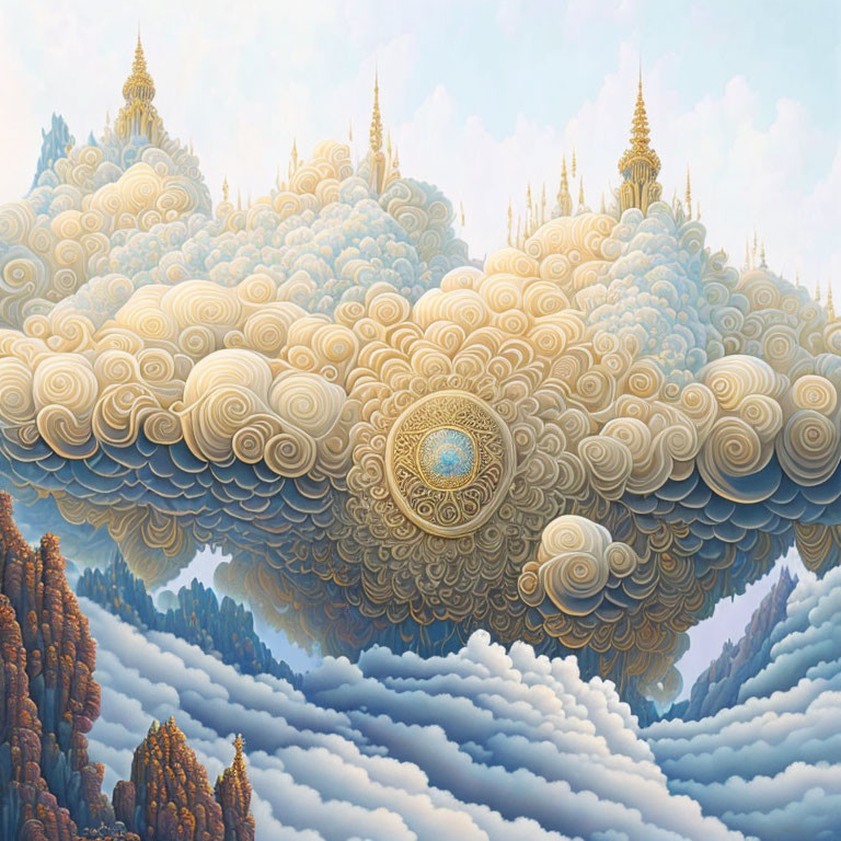 Towers Above Clouds With Filigree UFO