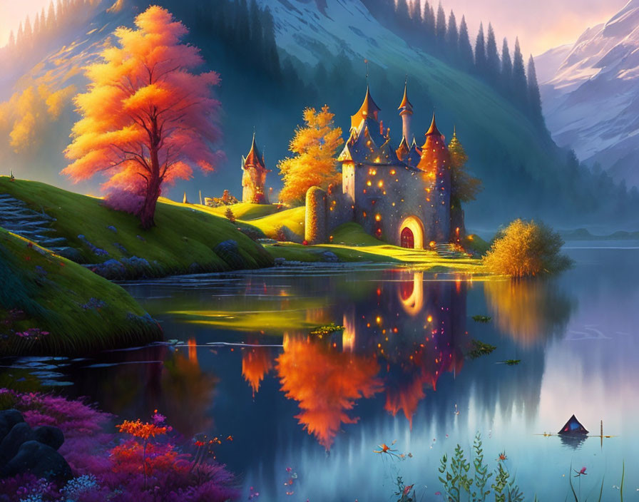 Fairy-tale Castle Near a Lake