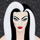Stylized illustration of woman with high-contrast makeup