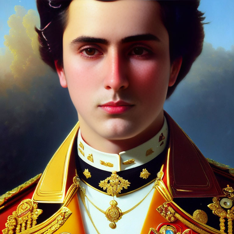 Digital artwork: Person in historical military uniform with medals and epaulettes