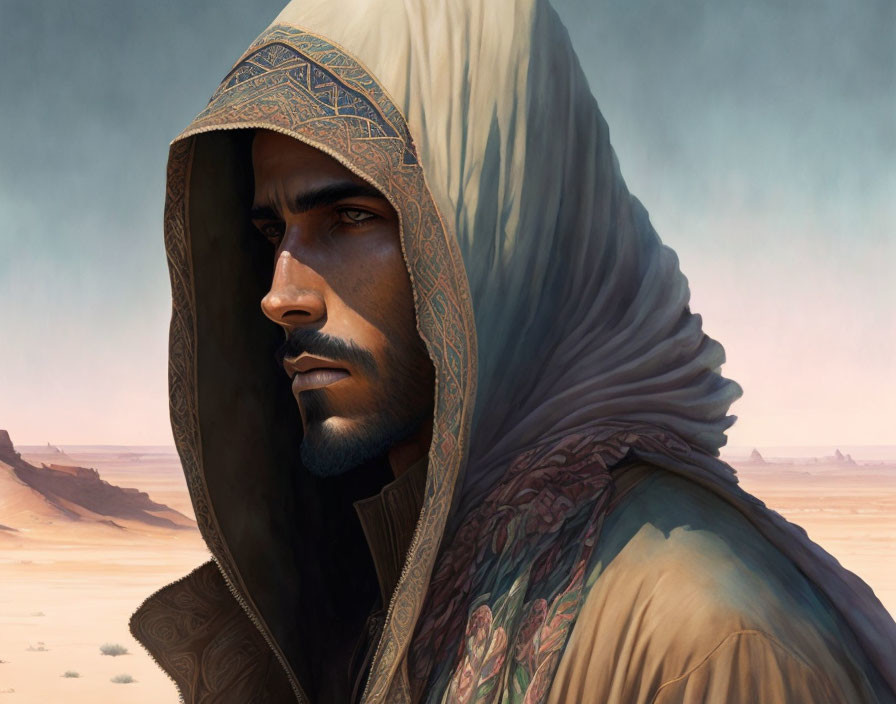 Hooded Man in Dry Desert