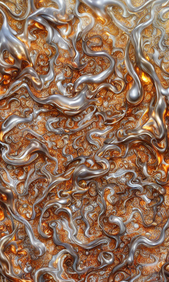 Gold and Brown Swirling Abstract Pattern with Molten Metal Aesthetic