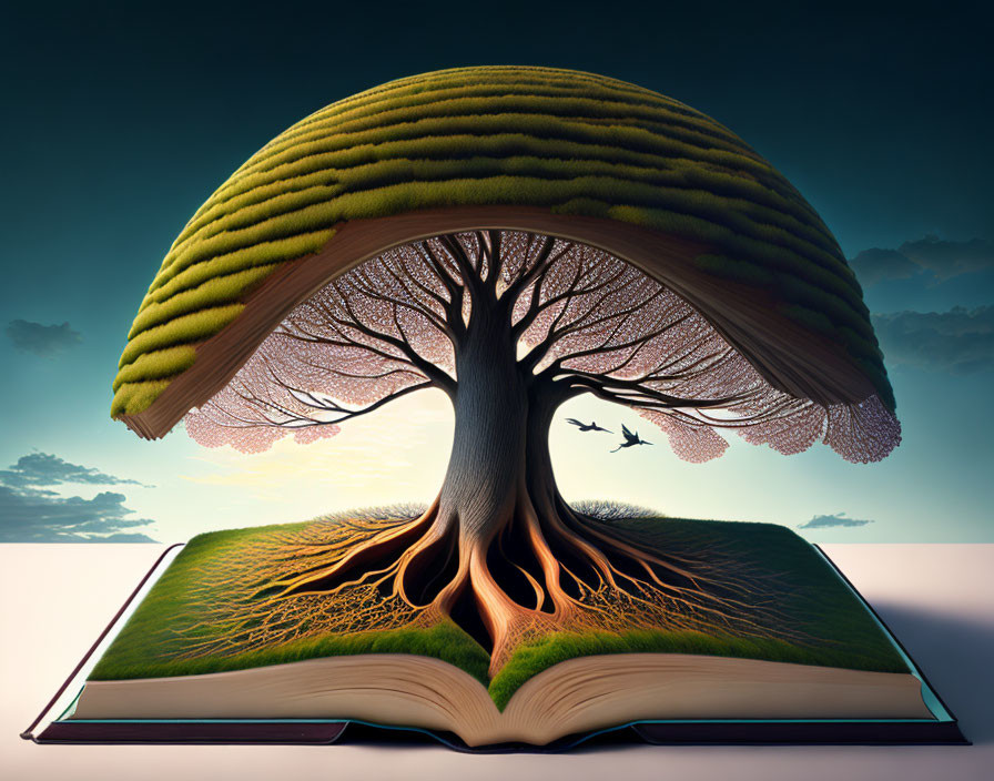 Tree growin in book
