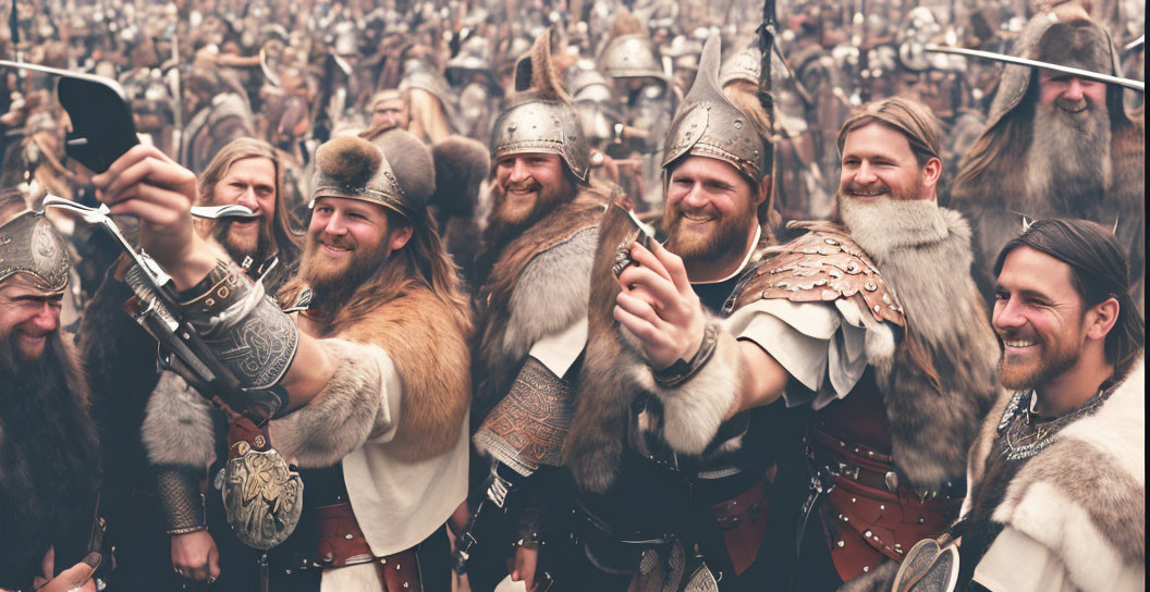 Viking warriors are making selfie