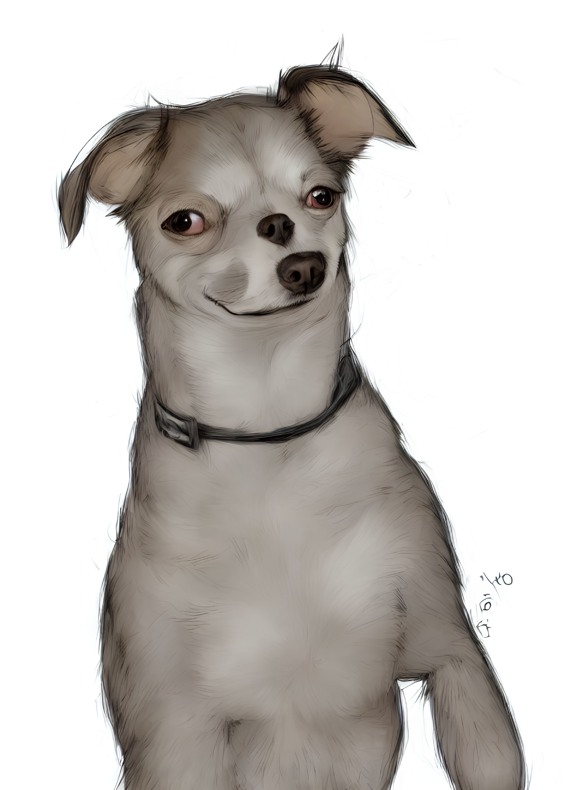 Tan and White Chihuahua Illustration with Black Collar and Sideways Glance