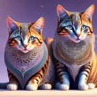 Ornately Decorated Digital Art Cats with Bright Blue Eyes