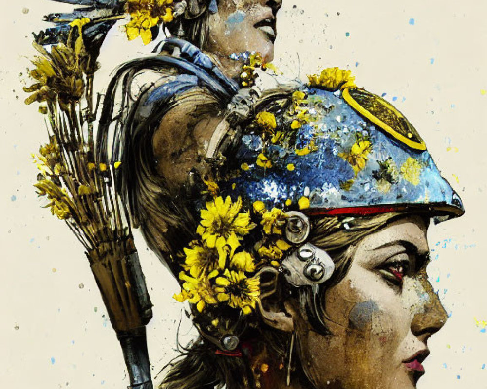 Colorful Artwork Featuring Indigenous-Inspired Headdress and Flowers