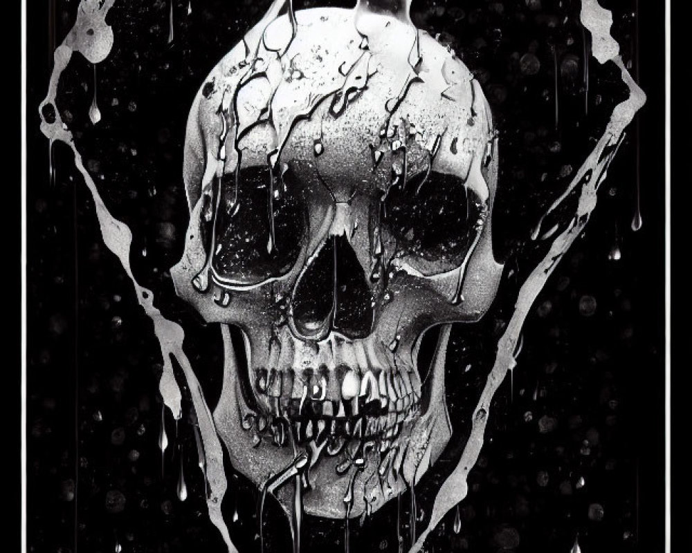 Monochromatic skull with melting effect on dark background