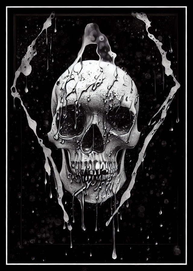 Monochromatic skull with melting effect on dark background