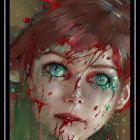Abstract portrait of person with red hair and yellow splatters