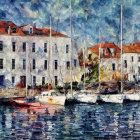 Marina with Sailboats and Colorful Houses in Artistic Style