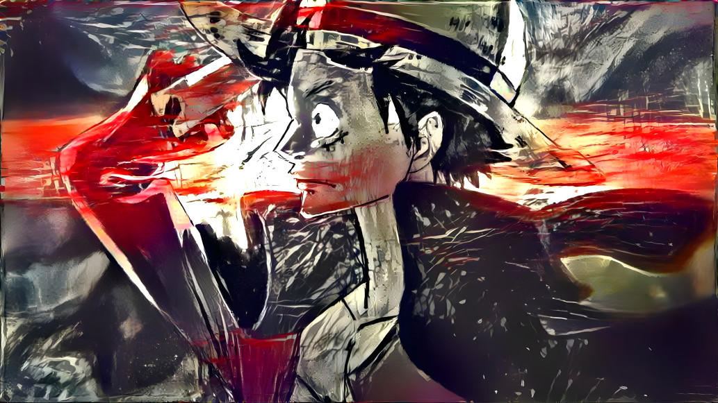 Luffy in black white and red
