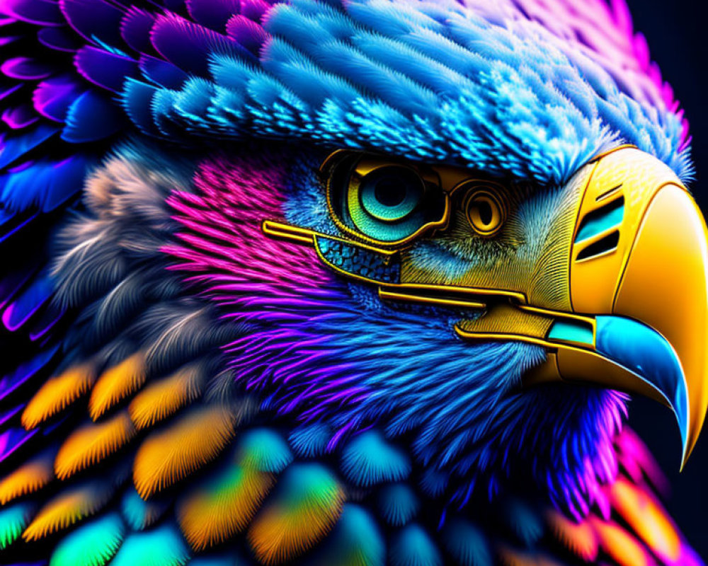 Colorful Eagle Artwork with Mechanical Elements