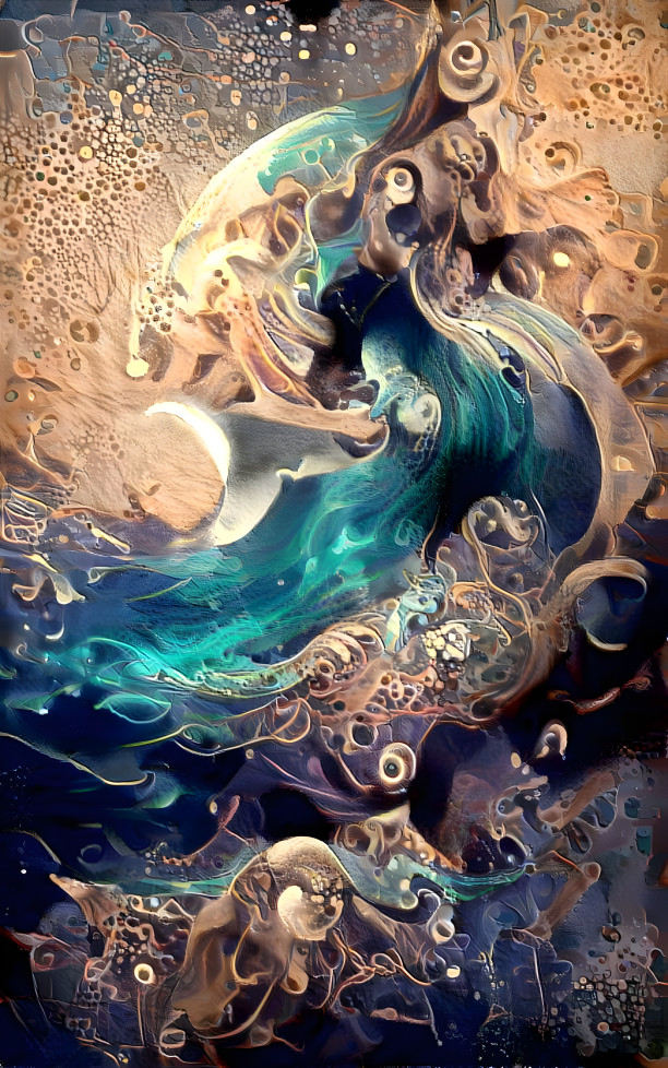 The crashing of waves on a moonlit night